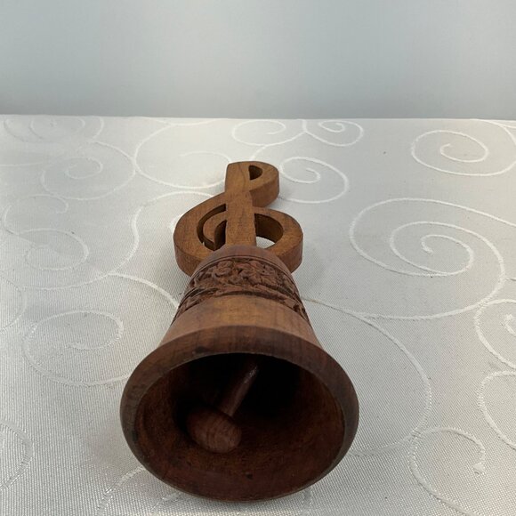 Hand-Carved Wooden Bell With Treble Clef Design - Picture 3 of 4
